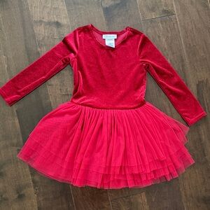Kids Red Sparkle Velvet-Look Tulle Dress